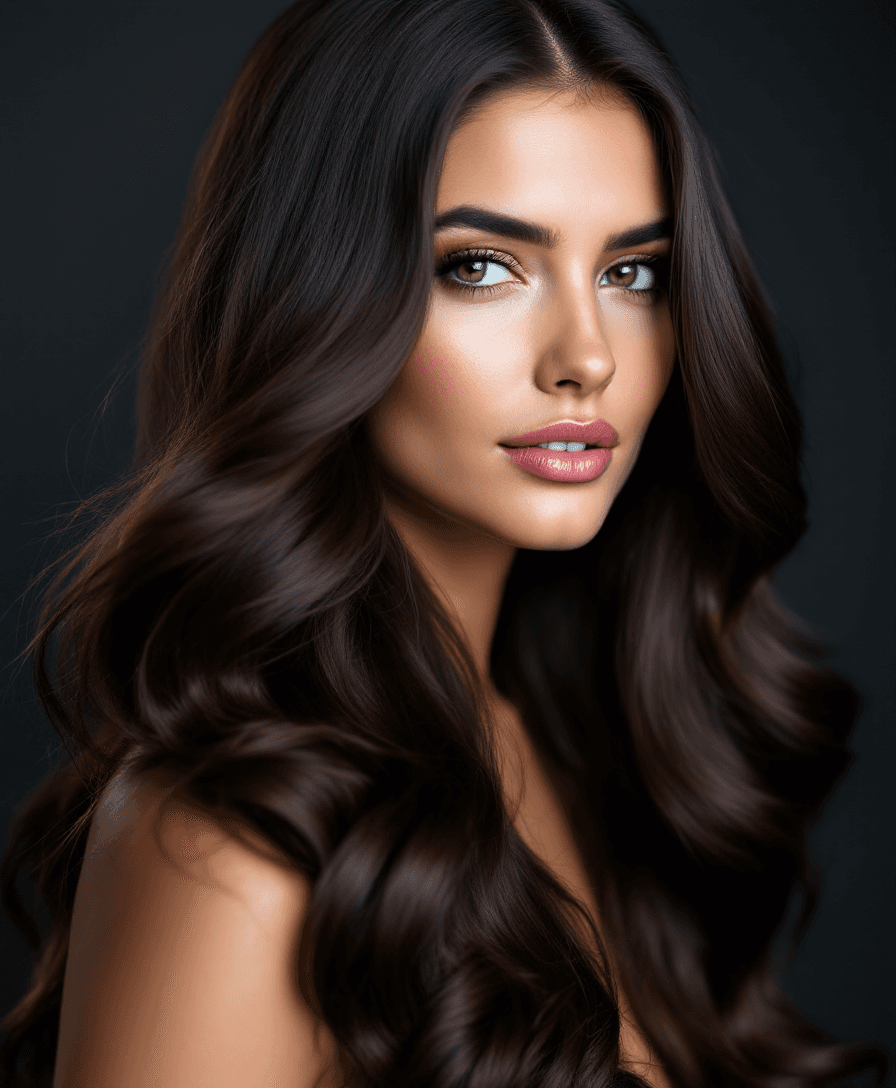 Woman with long wavy hair being analyzed by HairWow AI hair analysis