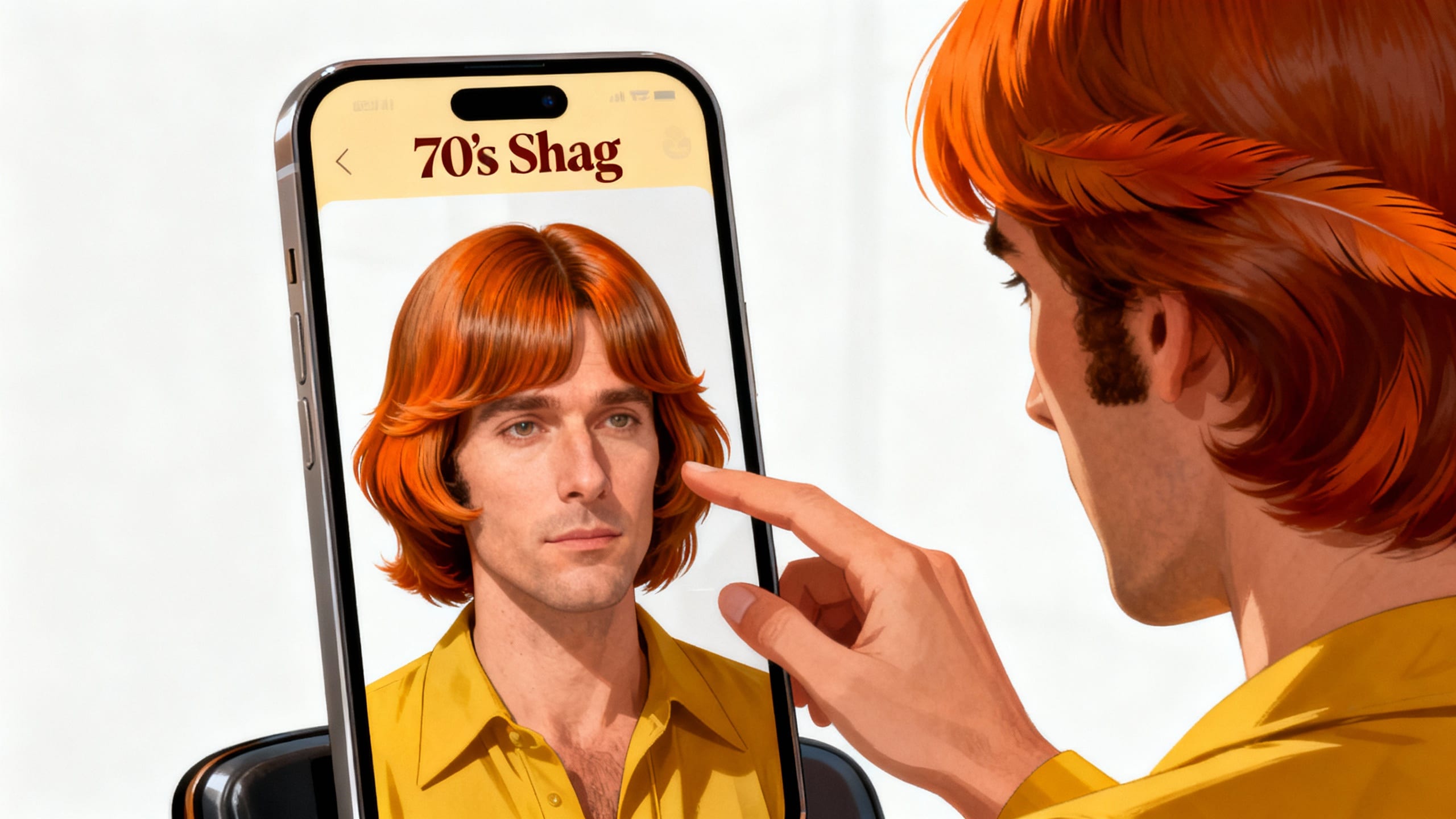 man virtually trying on a 70s hairstyle using HairWow app
