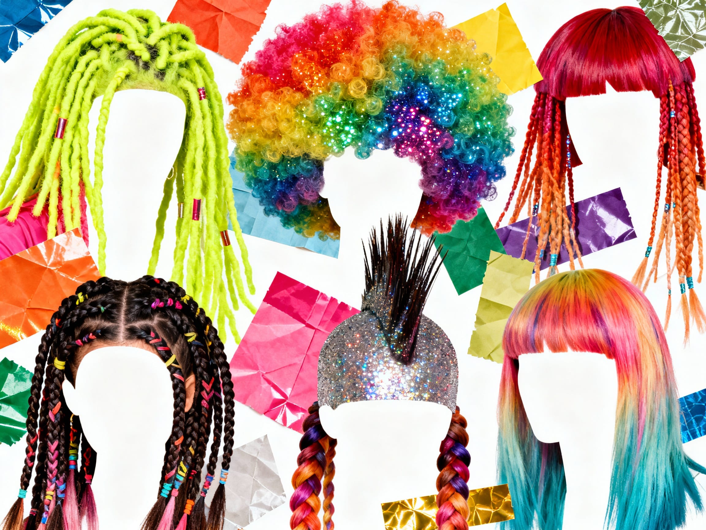 collage of diverse funky hairstyles