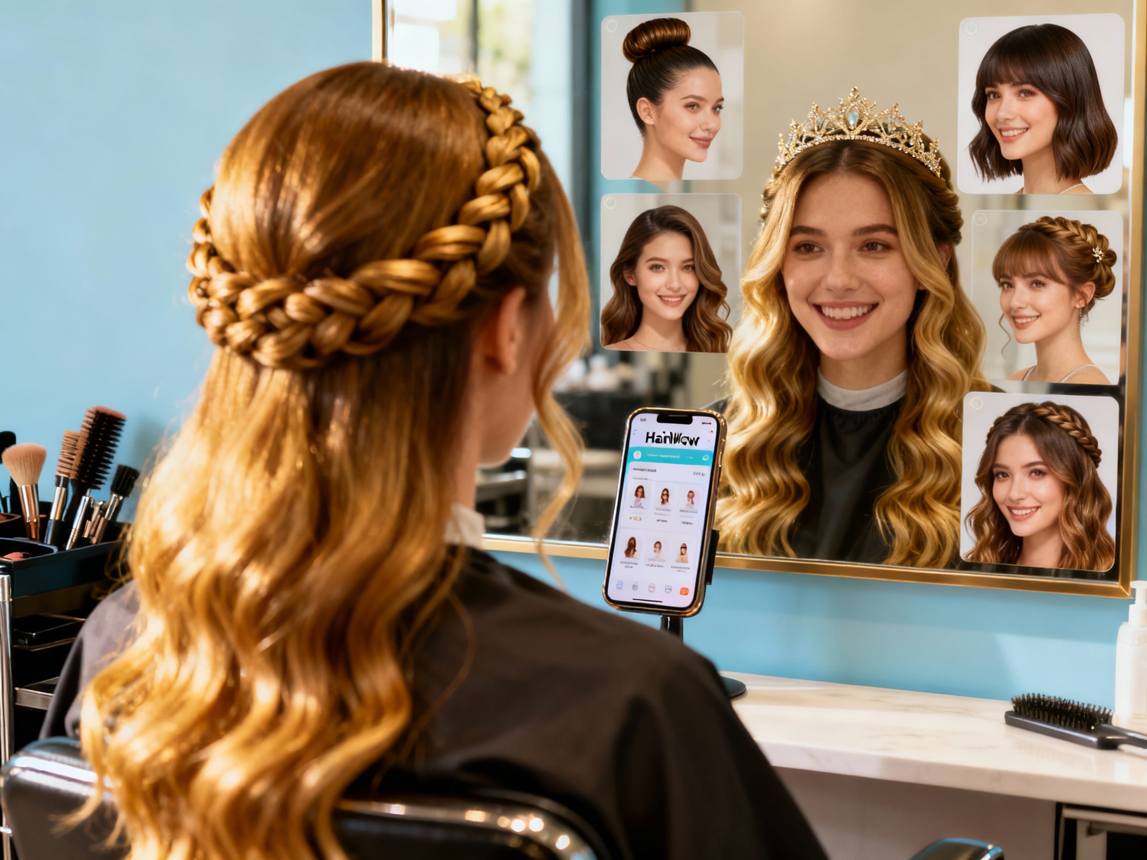 person trying on graduation hairstyles with HairWow