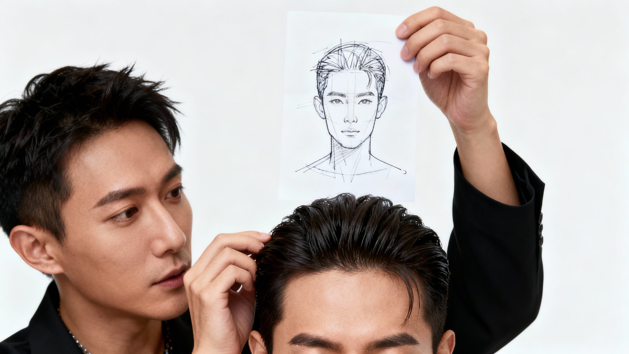 stylist showing a design on a person's head