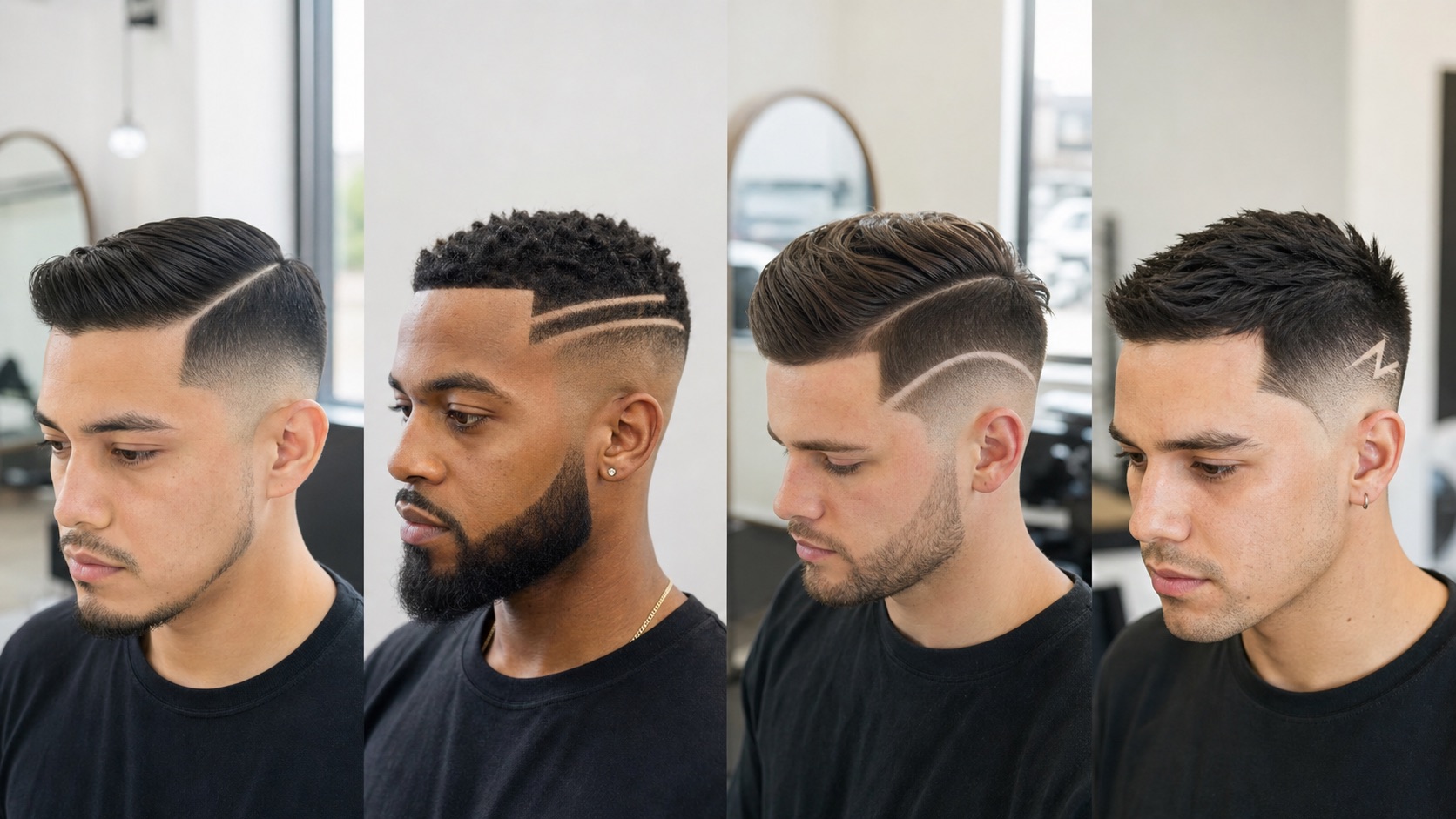 Four modern haircuts with lines on the side