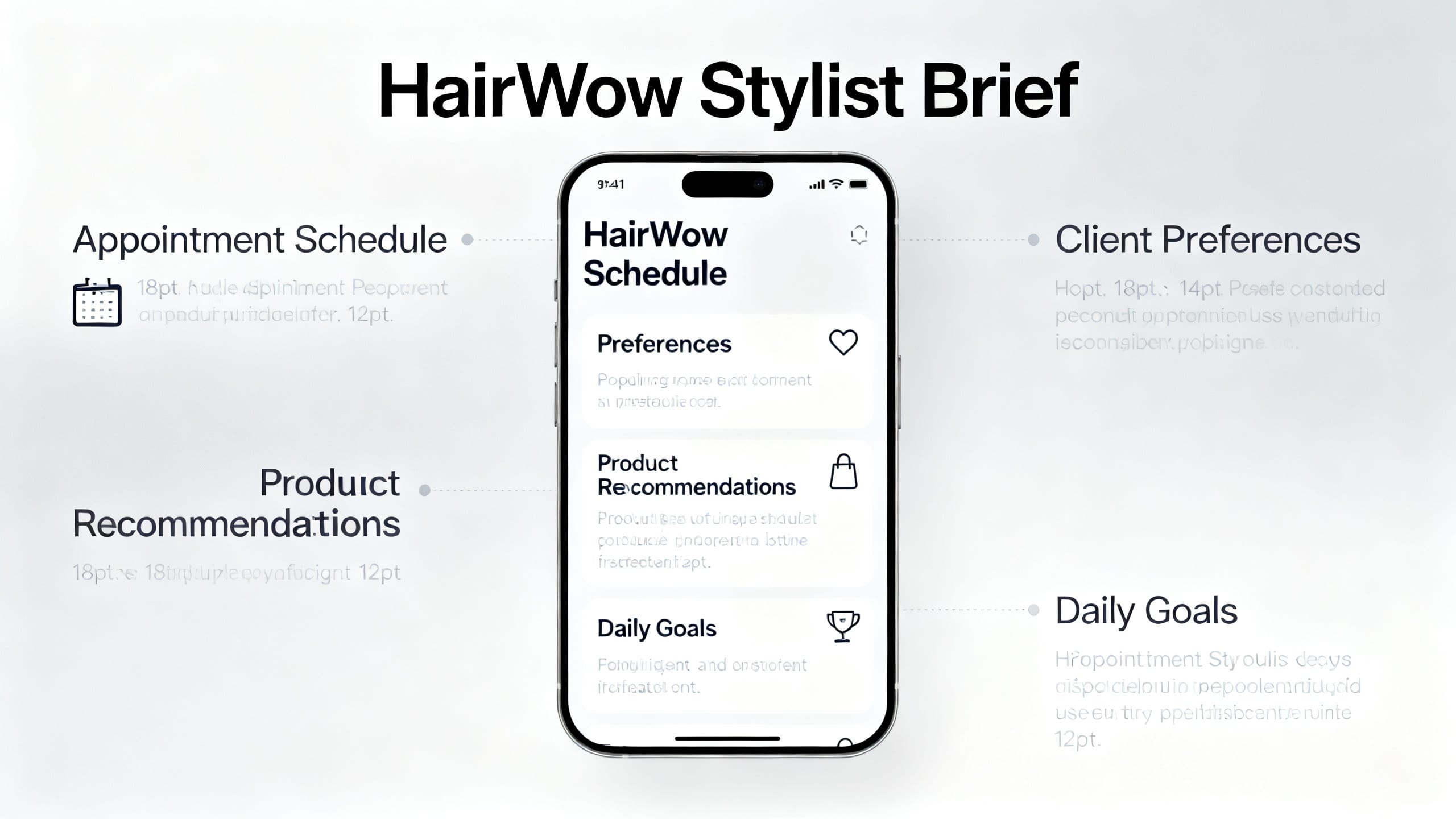 HairWow stylist brief on a phone screen