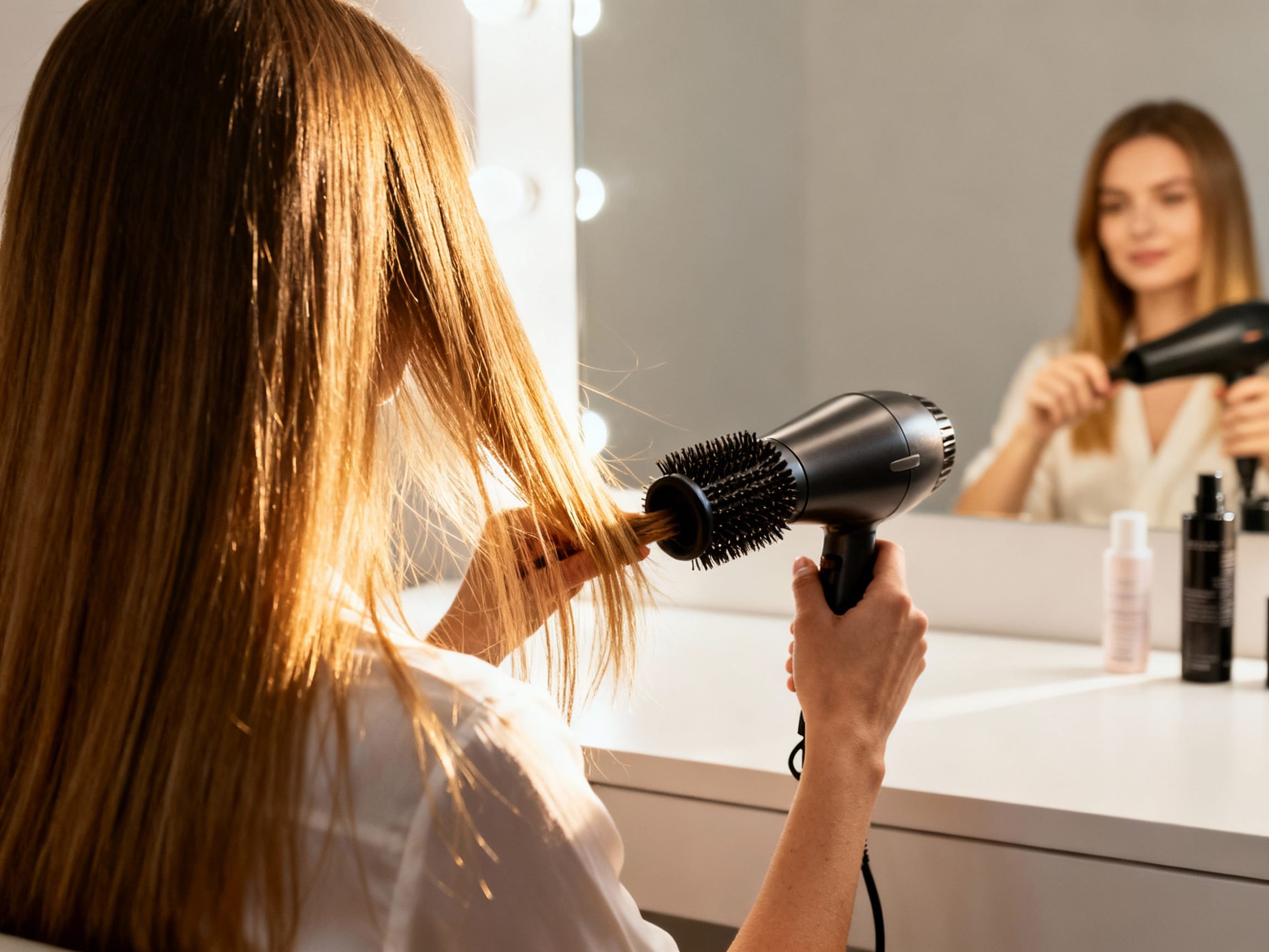 woman styling fine hair