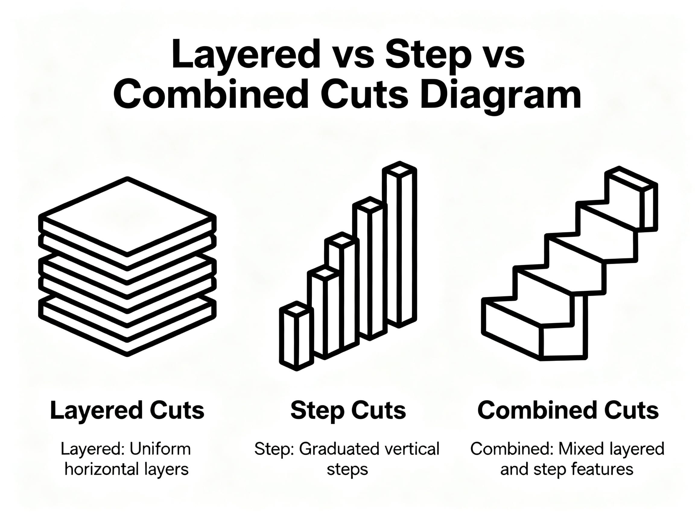 Diagram showing layered vs step vs combined cuts