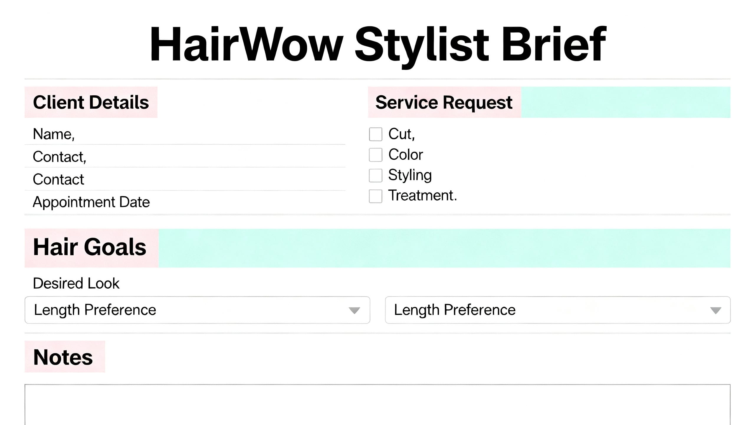 mockup of HairWow stylist brief
