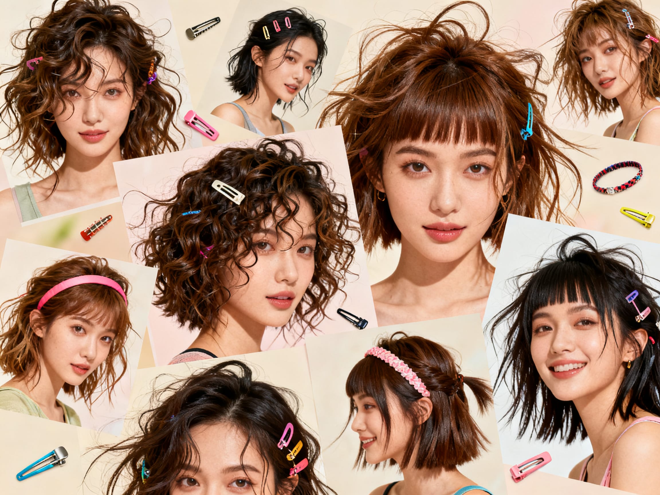 collage of diverse messy shoulder-length hairstyles