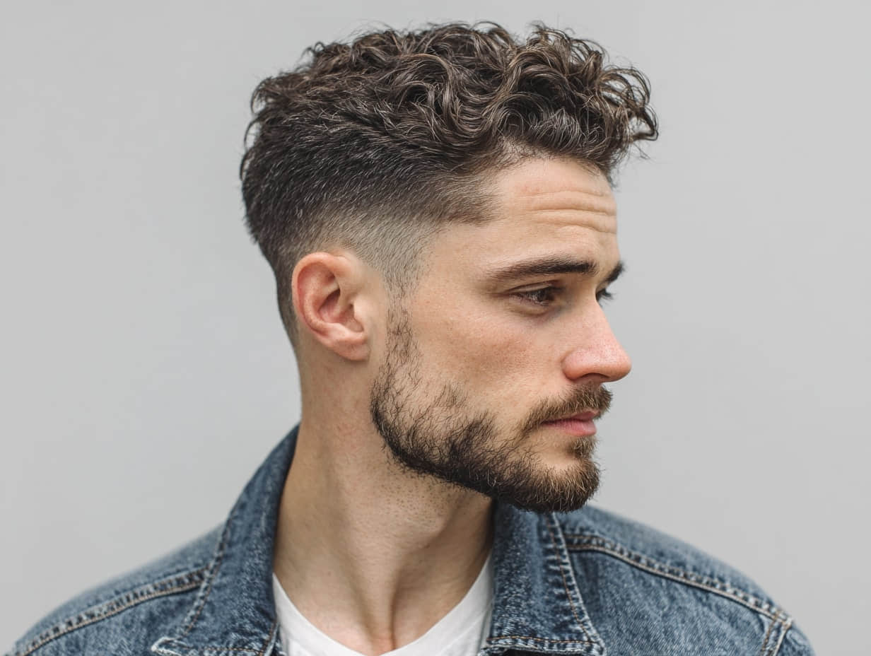 a man with short wavy hair on top and a clean mid fade