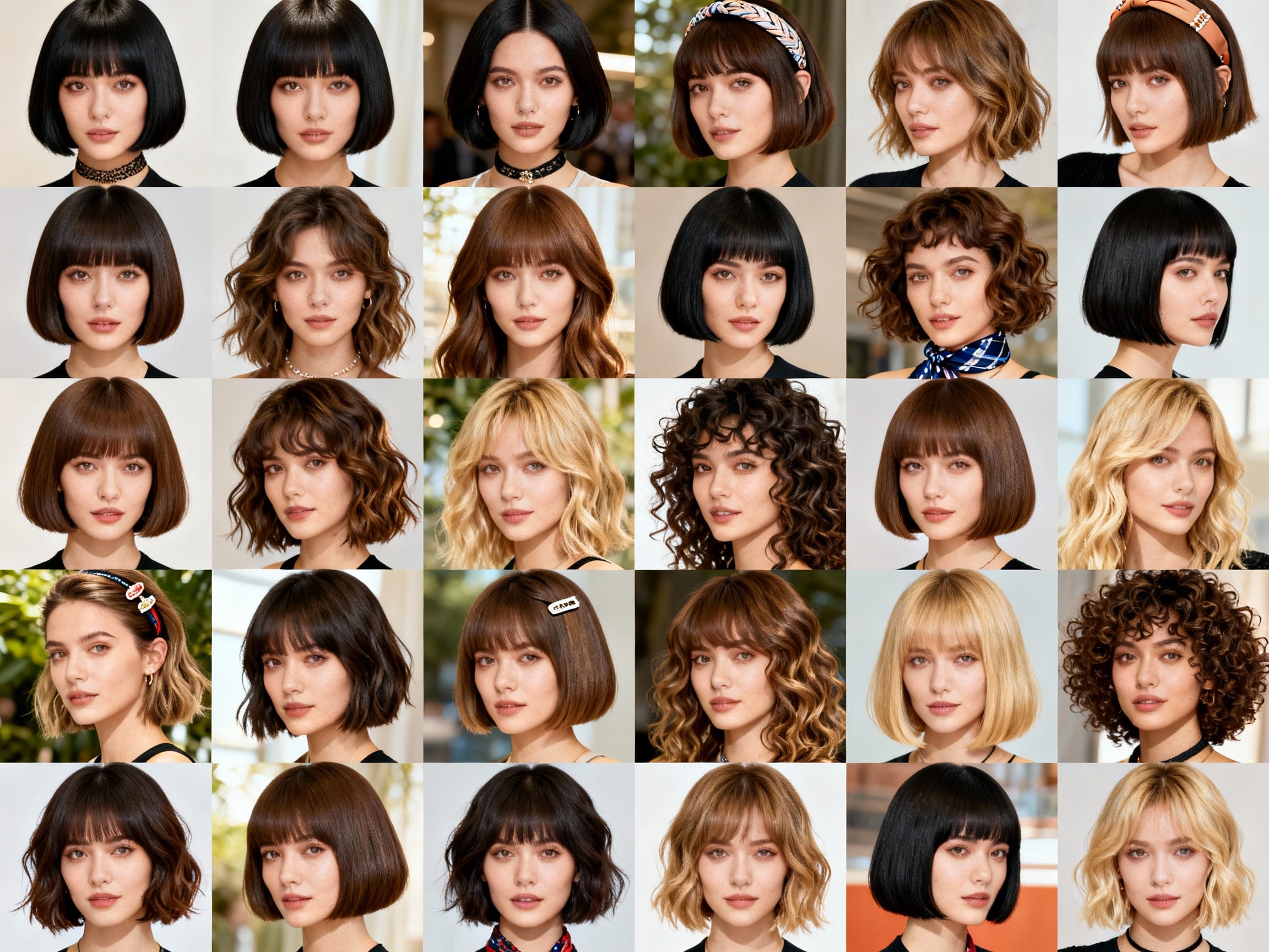 collage of various middle part bob styles