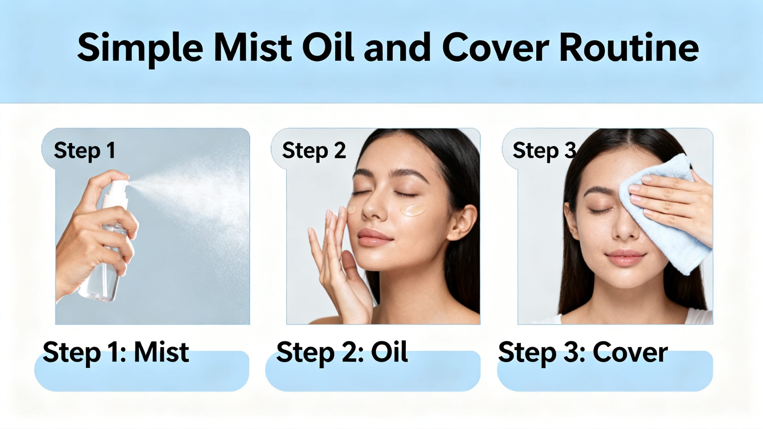 graphic showing simple mist oil and cover routine