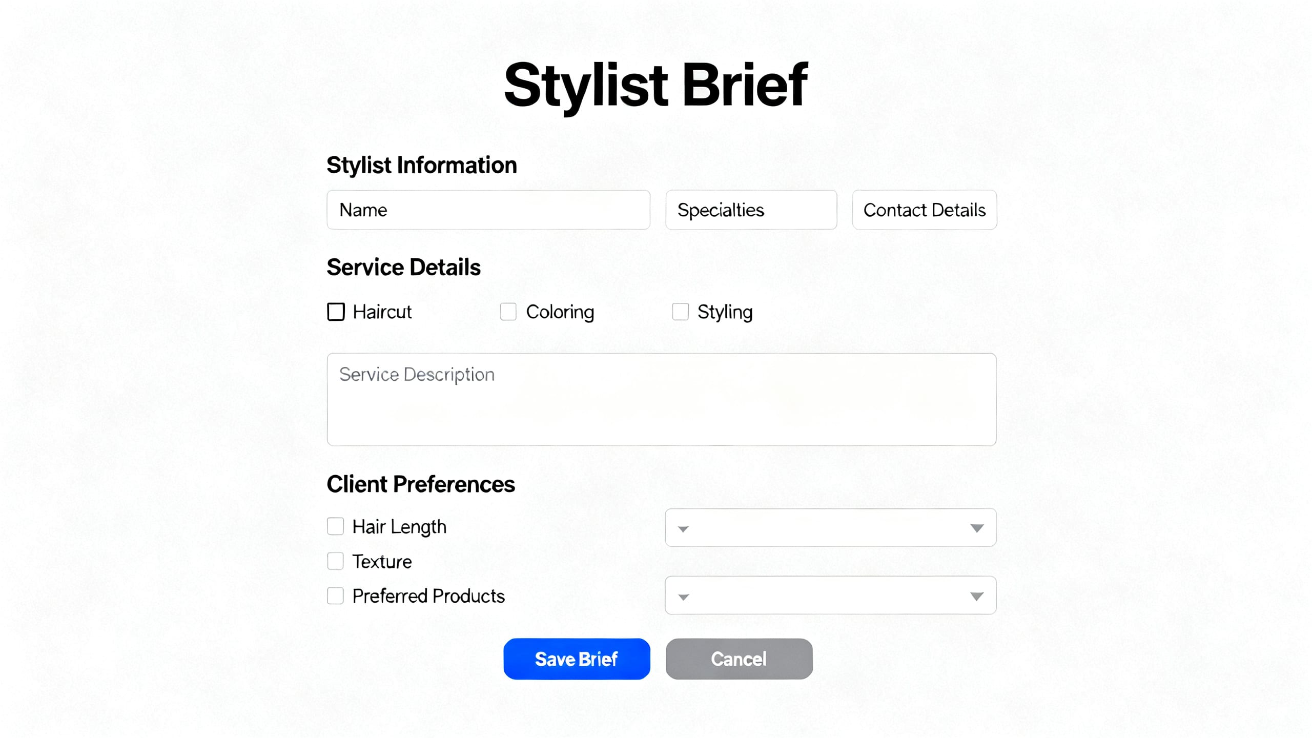 screenshot of HairWow's stylist brief feature