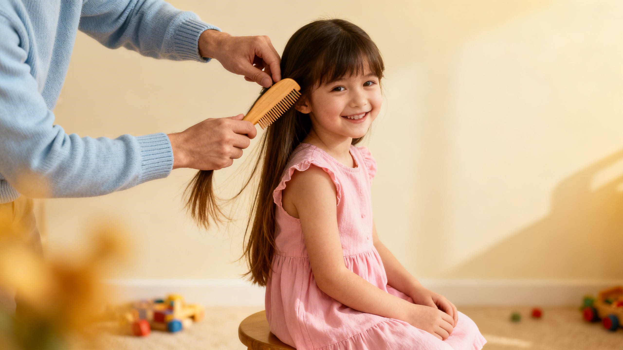 parent helping child with hair