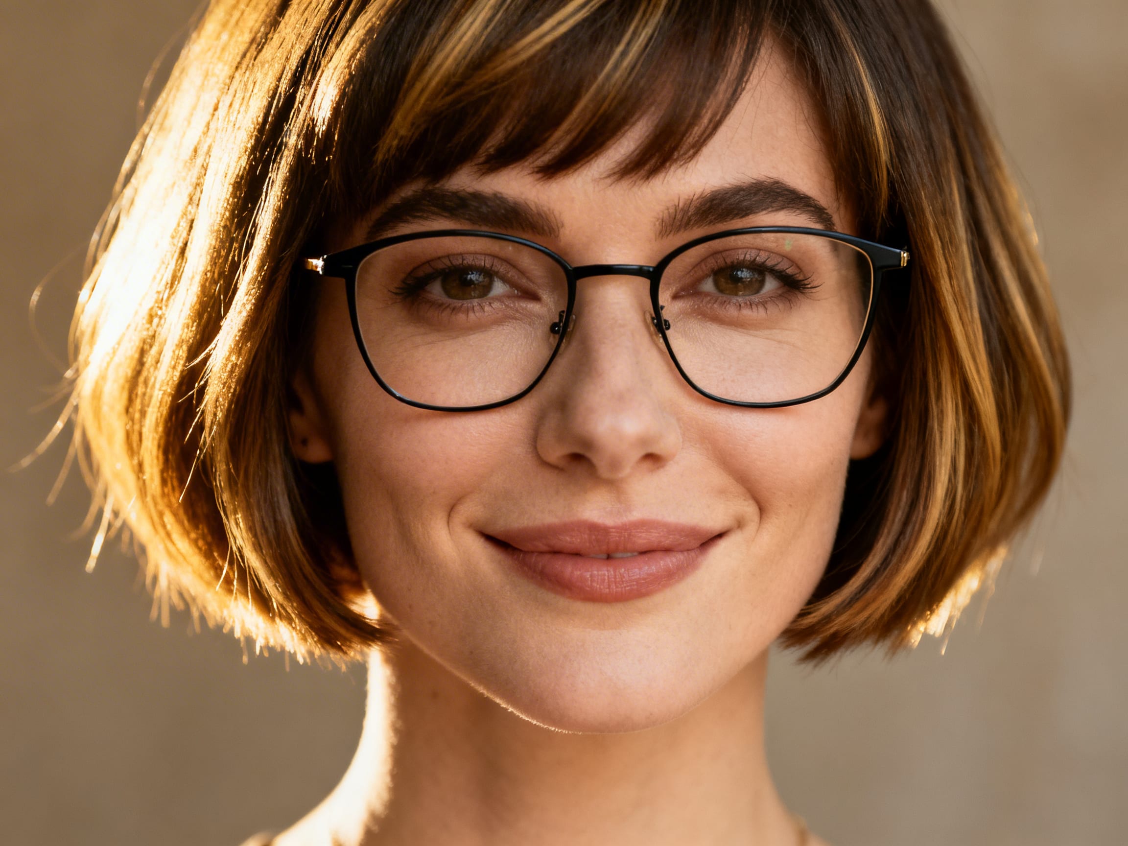 woman with chic layered pixie and glasses