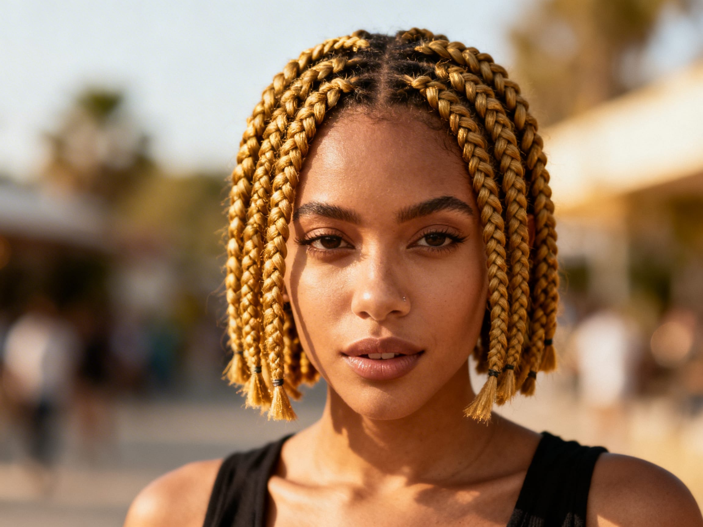 woman with chic short box braids