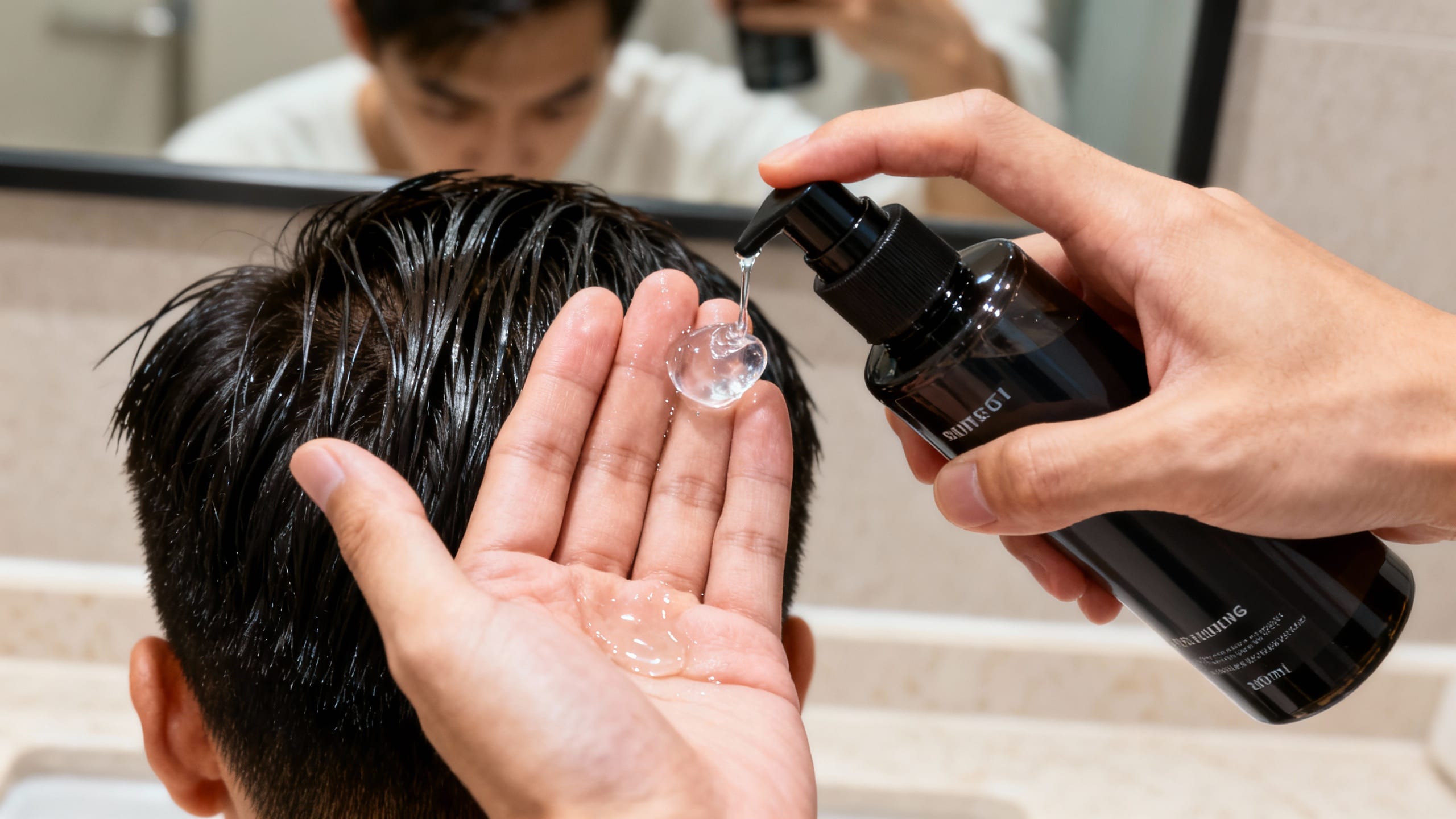 A person applying styling gel to their hair