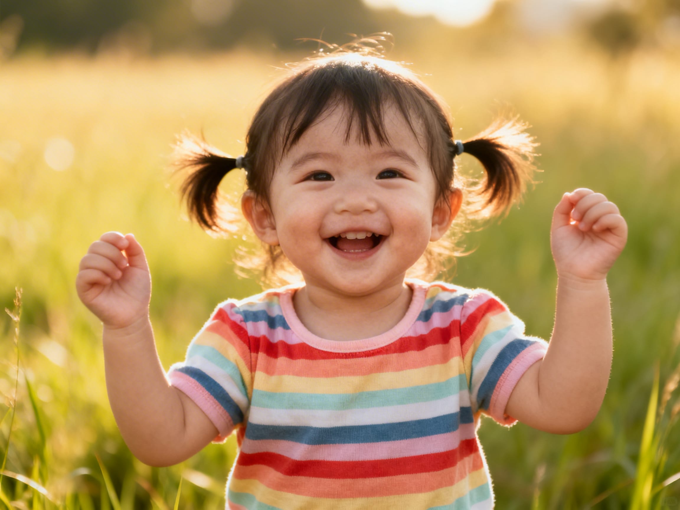 happy toddler with simple pigtails