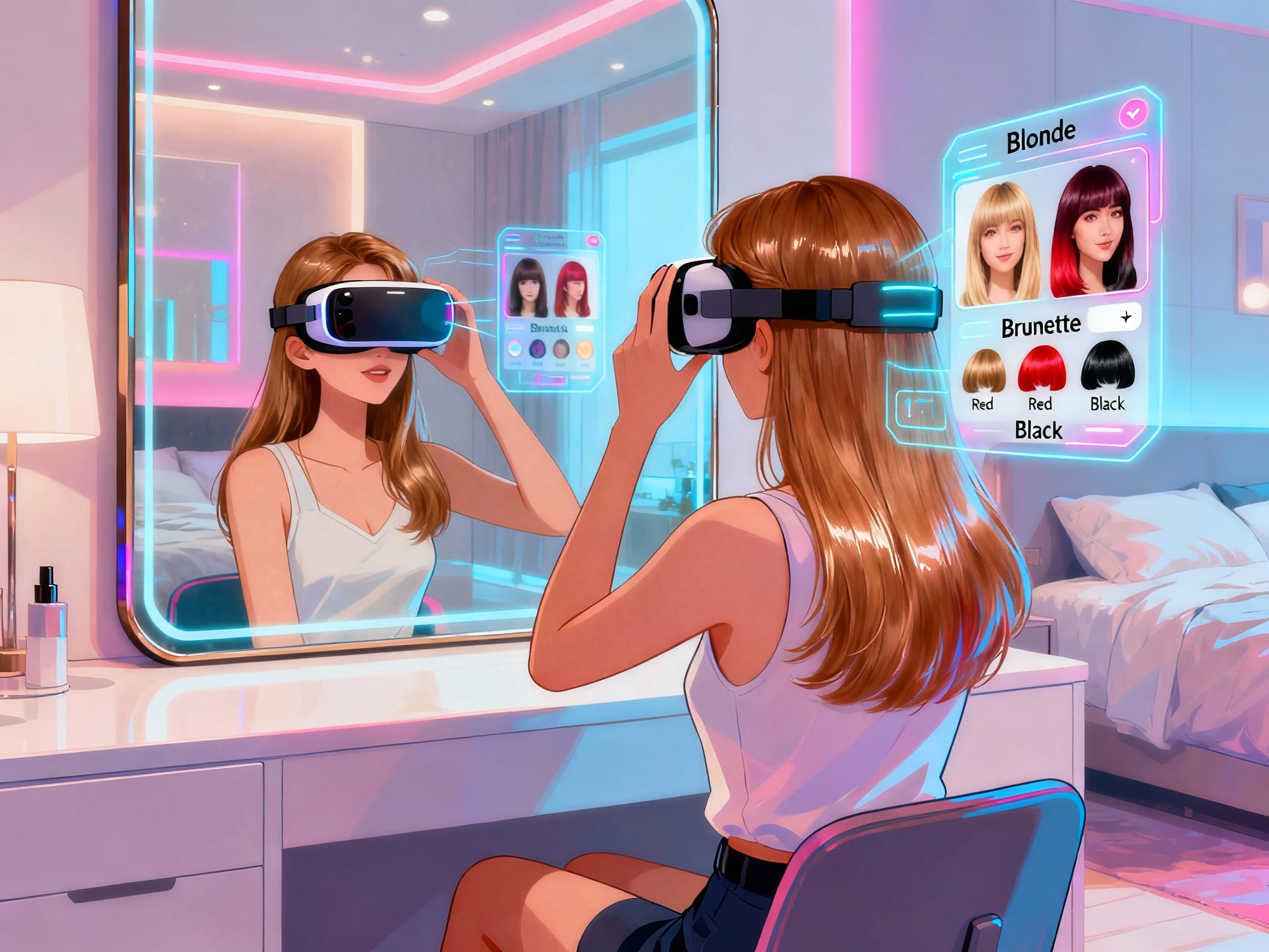 woman trying on different hair colors virtually