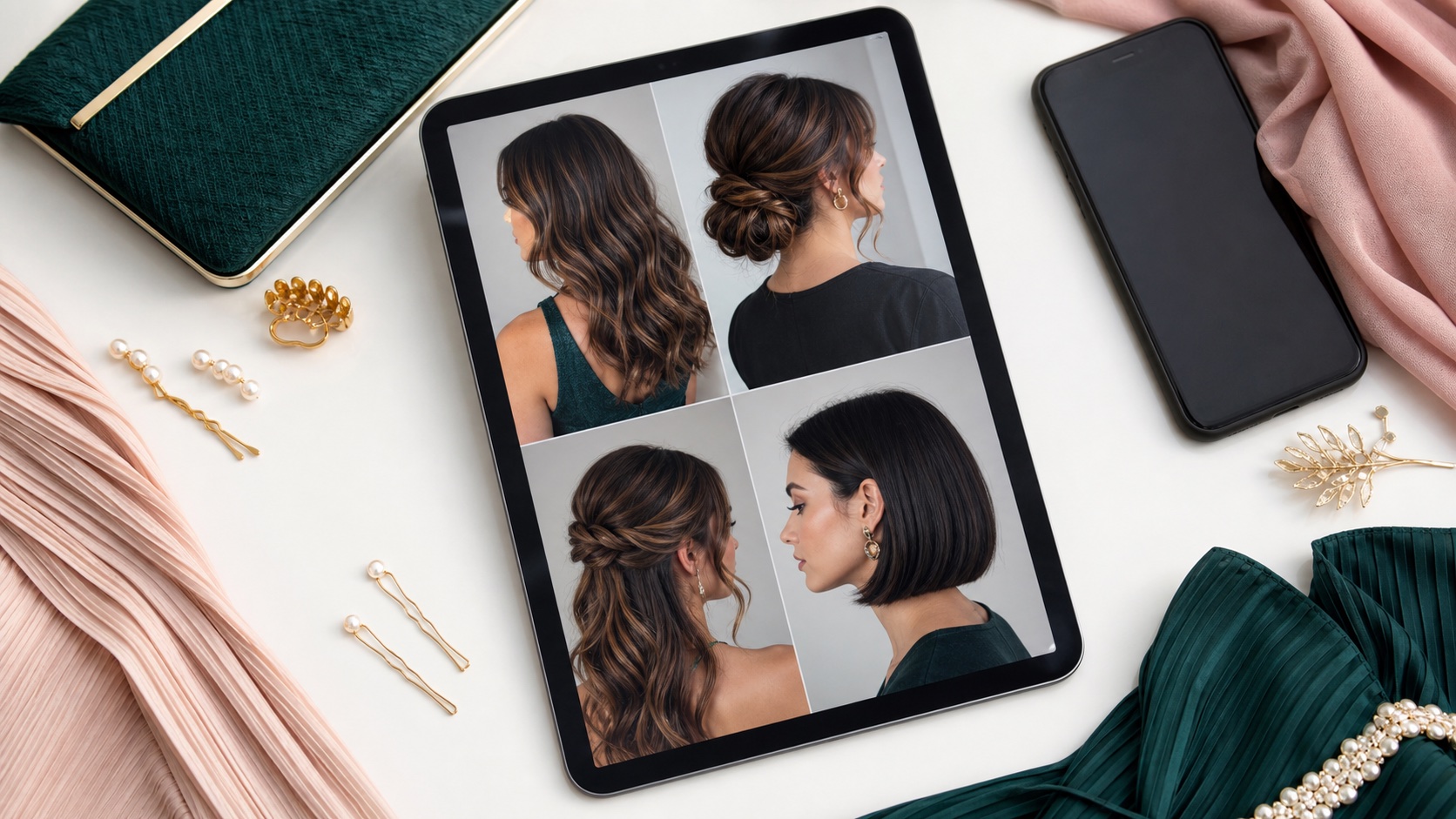 Wedding guest hairstyle try-on decision board