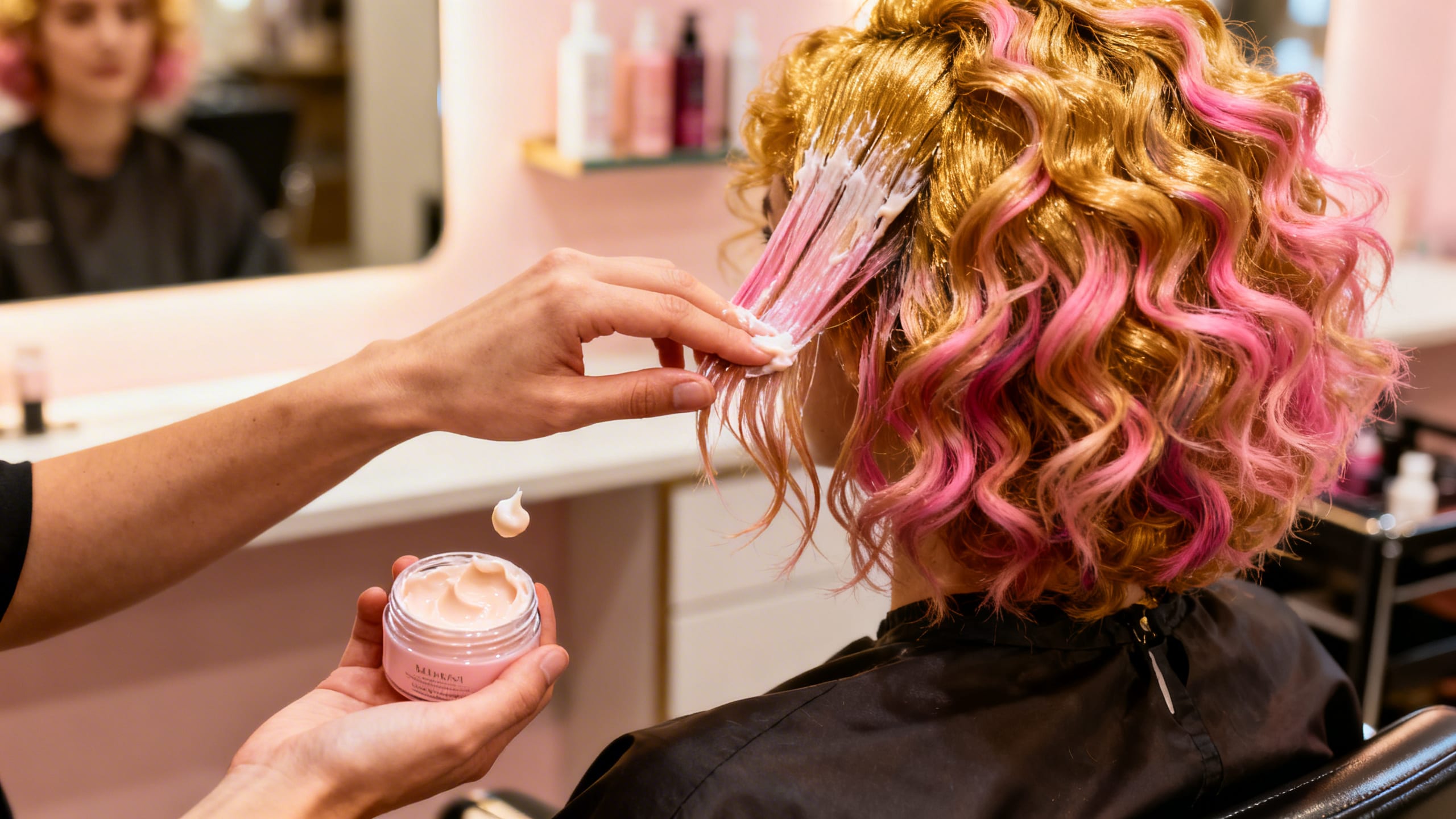 person applying hair treatment to unique hairstyle